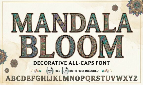 Mandala Bloom: A Delicate Floral Display Font for Creative Expression